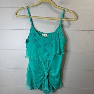 J2D Vintage Y2K 2000s Teal Embellished Sleeveless Top Size Large